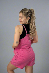 Mineral Washed Romper - Pink