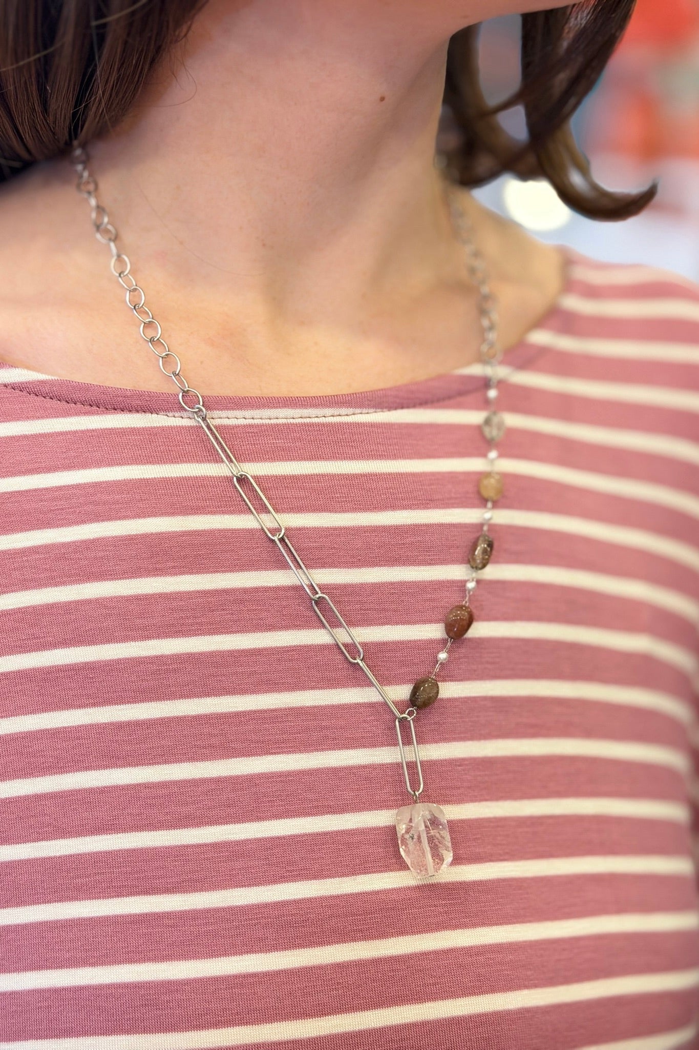 Crystal Linked Necklace - Silver