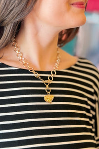 Hammered Heart Front Toggle Necklace - Gold