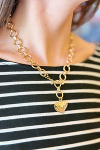 Hammered Heart Front Toggle Necklace - Gold