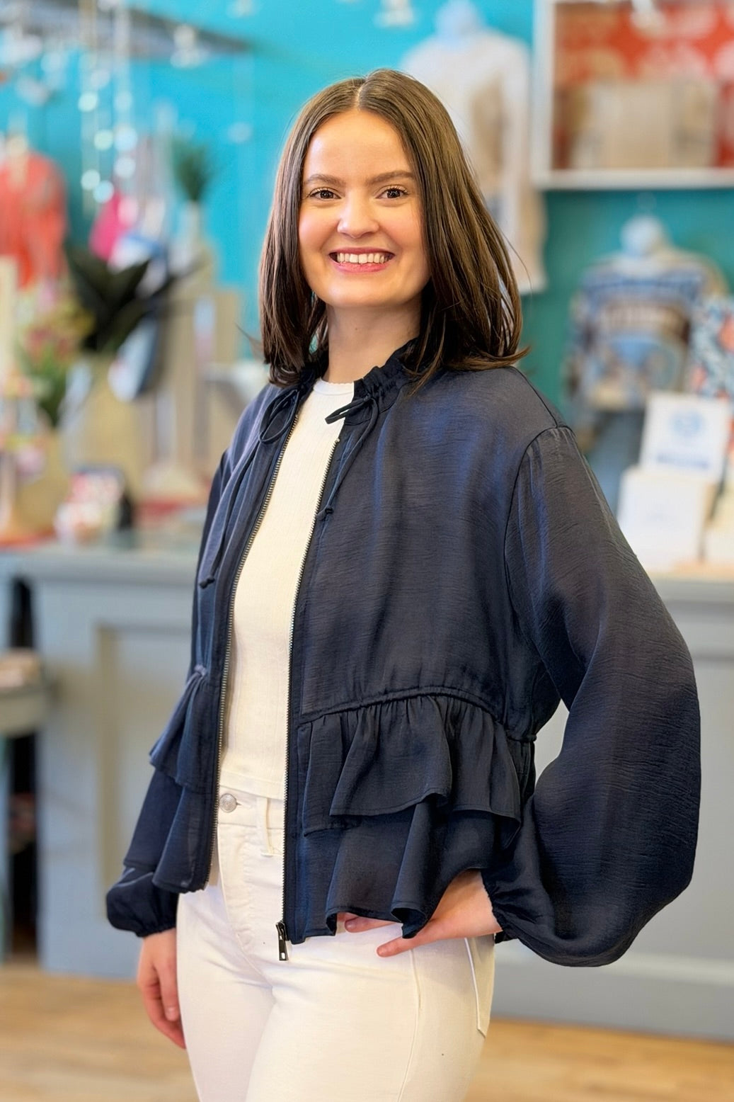 Sheer Tiered Top - Navy