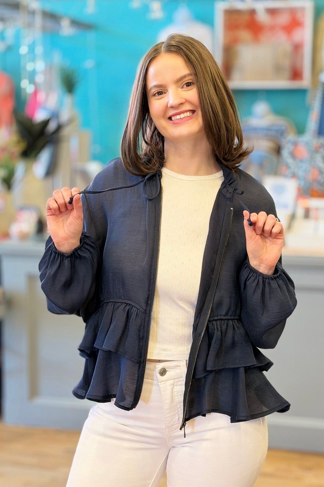 Sheer Tiered Top - Navy