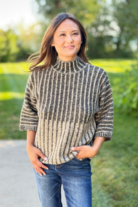 Ribbed Mock Neck Sweater - Black