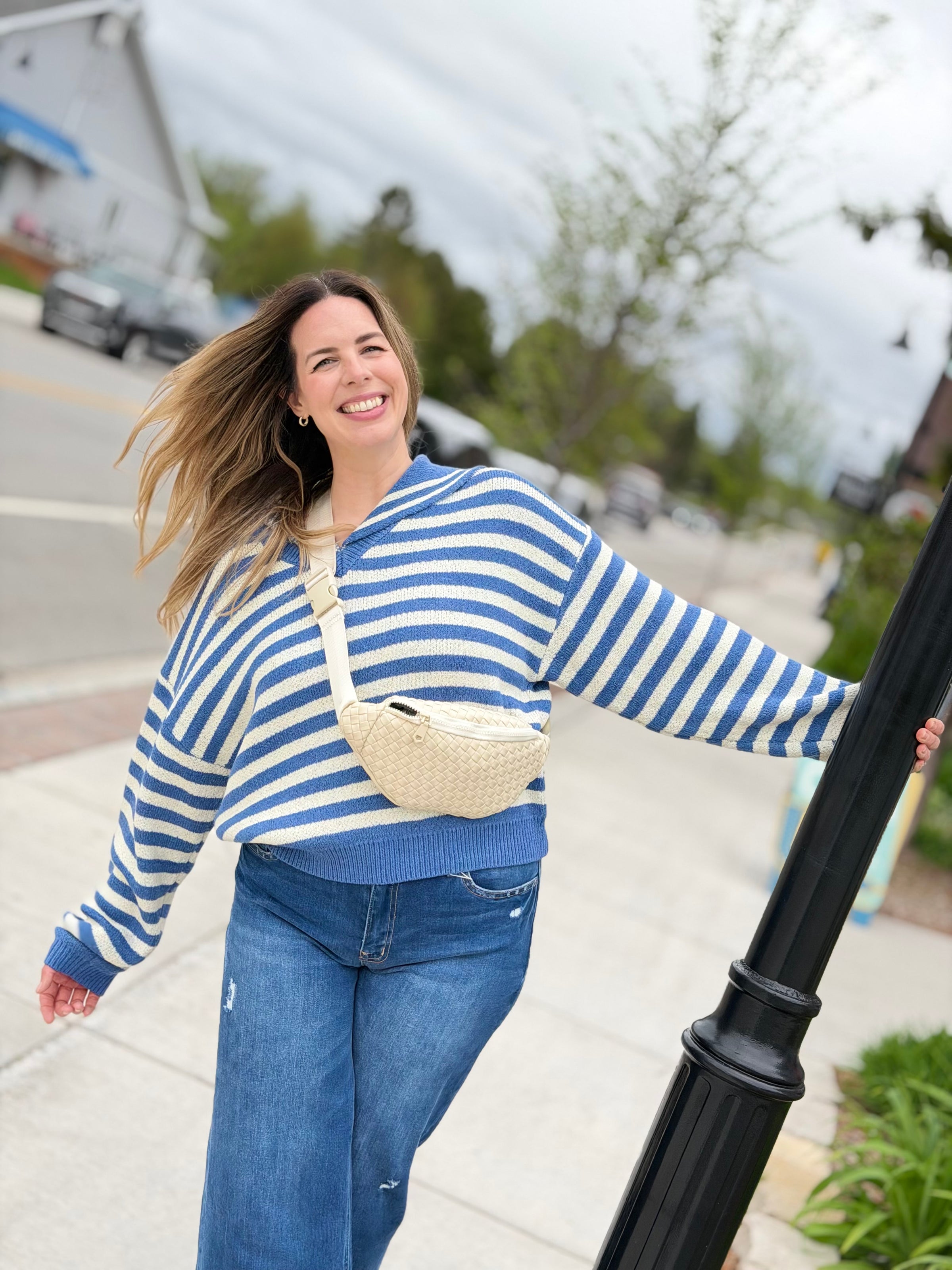 Sailor Collar Stripe Sweater Top