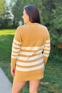 Striped Knit Sweater Dress - Tan