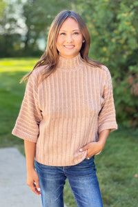Ribbed Mock Neck Sweater - Blush