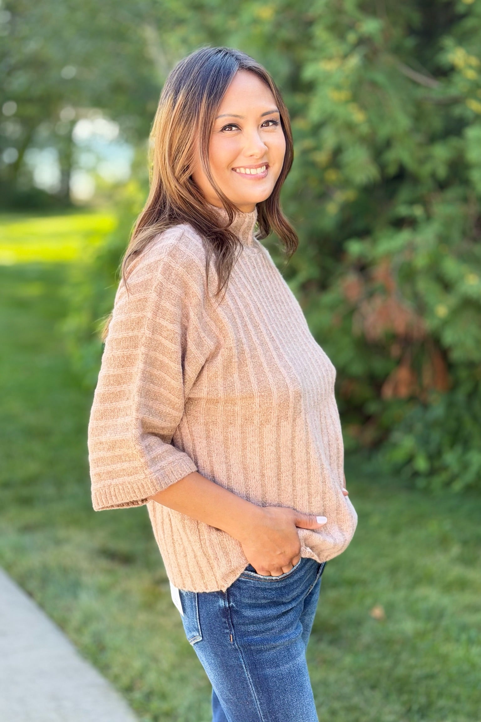 Ribbed Mock Neck Sweater - Blush