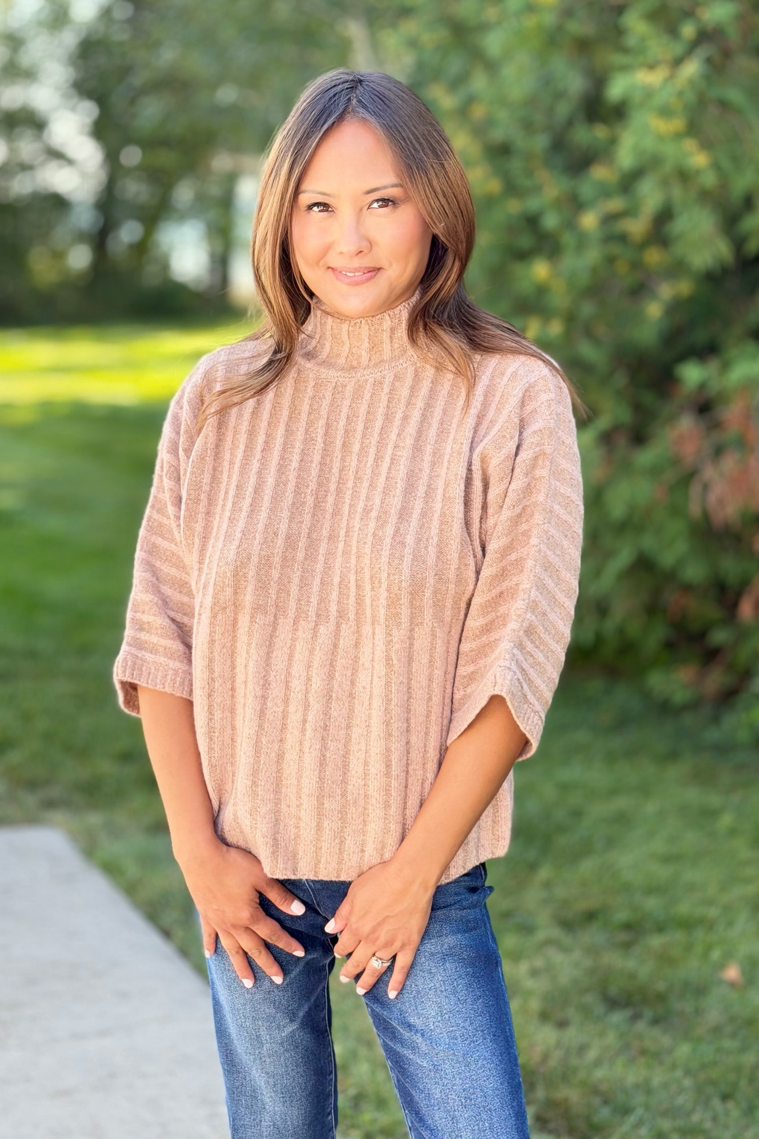 Ribbed Mock Neck Sweater - Blush