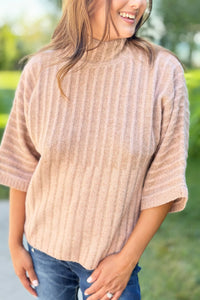 Ribbed Mock Neck Sweater - Blush
