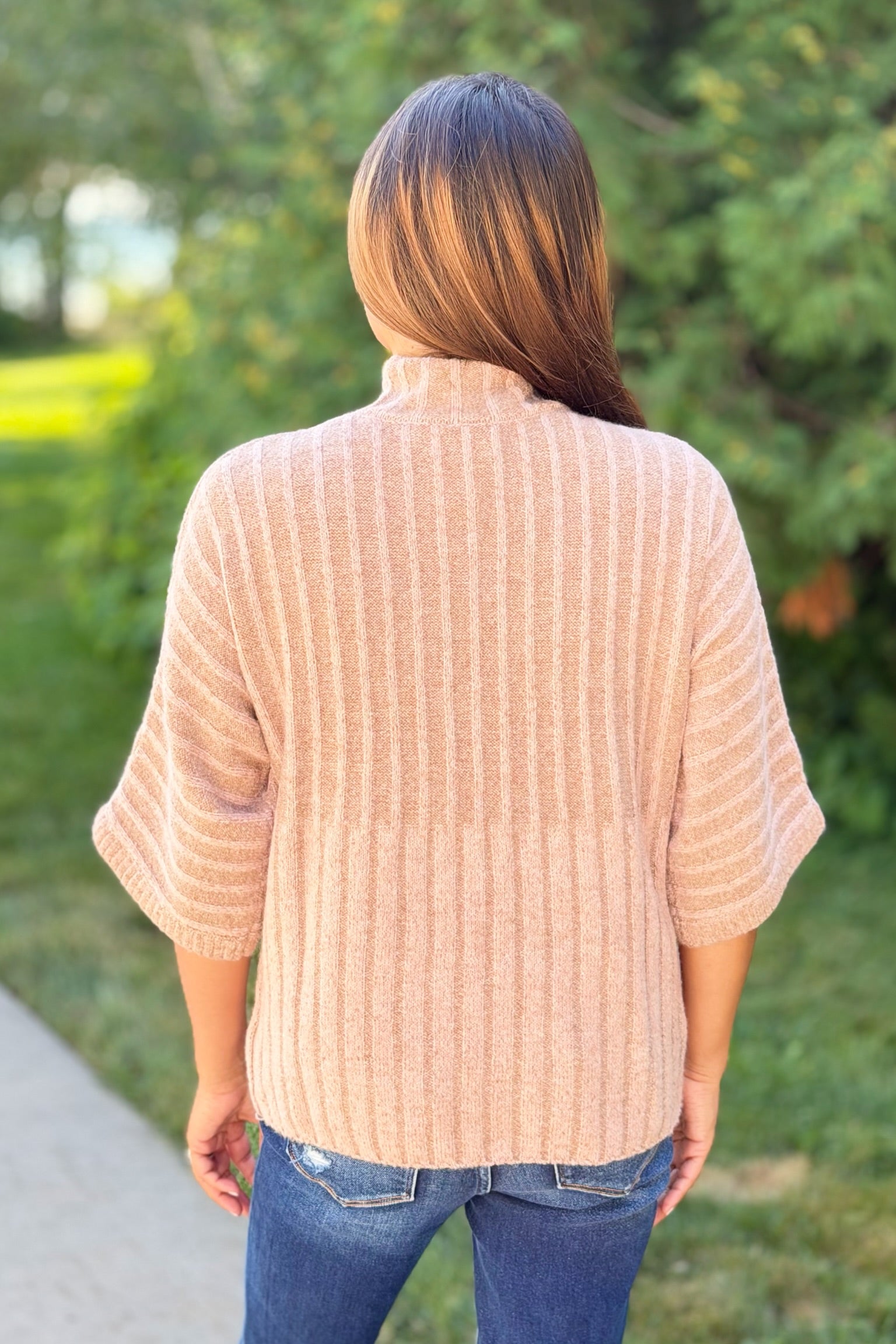 Ribbed Mock Neck Sweater - Blush