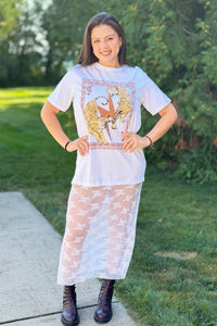 Vintage Tigers Lace Tee Dress - White