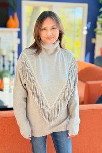 Western Fringe Knit Sweater - Grey