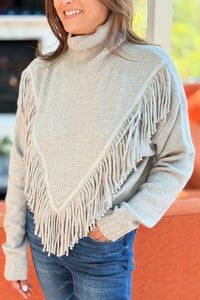 Western Fringe Knit Sweater - Grey