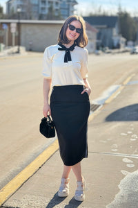 Side Stripe Knit Midi Skirt - Black
