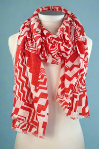 Geometric Pattern Scarf - Red