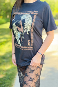 Vintage Tigers Lace Tee Dress - Black