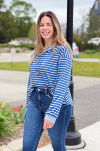 Striped Hooded Sweatshirt - Blue