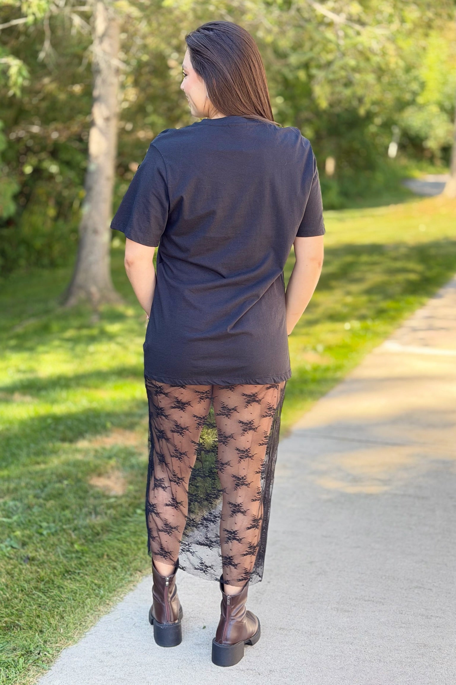 Vintage Tigers Lace Tee Dress - Black