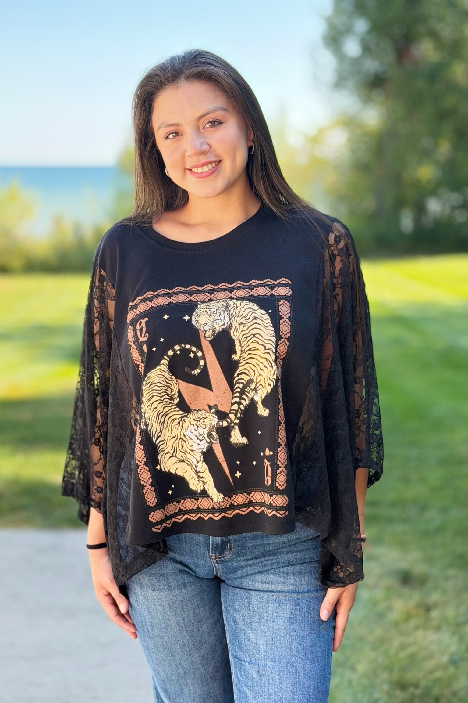 Graphic Boho Top - Vintage Tigers