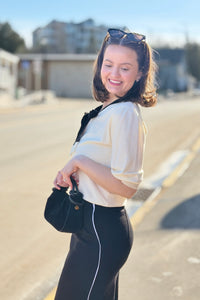 Side Stripe Knit Midi Skirt - Black