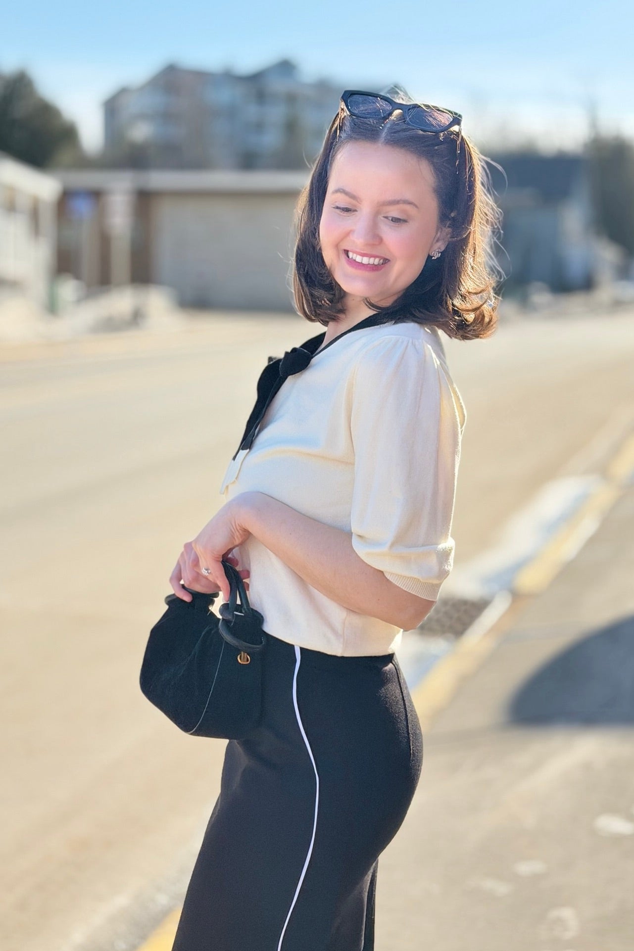 Side Stripe Knit Midi Skirt - Black