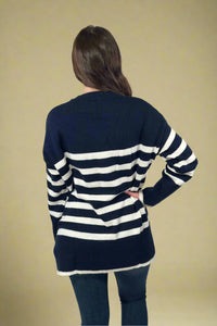 Cozy Striped Sweater - Navy