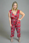 Sleeveless Floral Jumpsuit - Red
