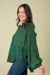 Embroidered Multi Print Loose Top Green
