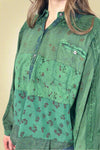 Embroidered Multi Print Loose Top Green