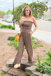 Wide Leg Pants - Brown Yellow