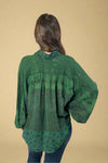 Embroidered Multi Print Loose Top Green