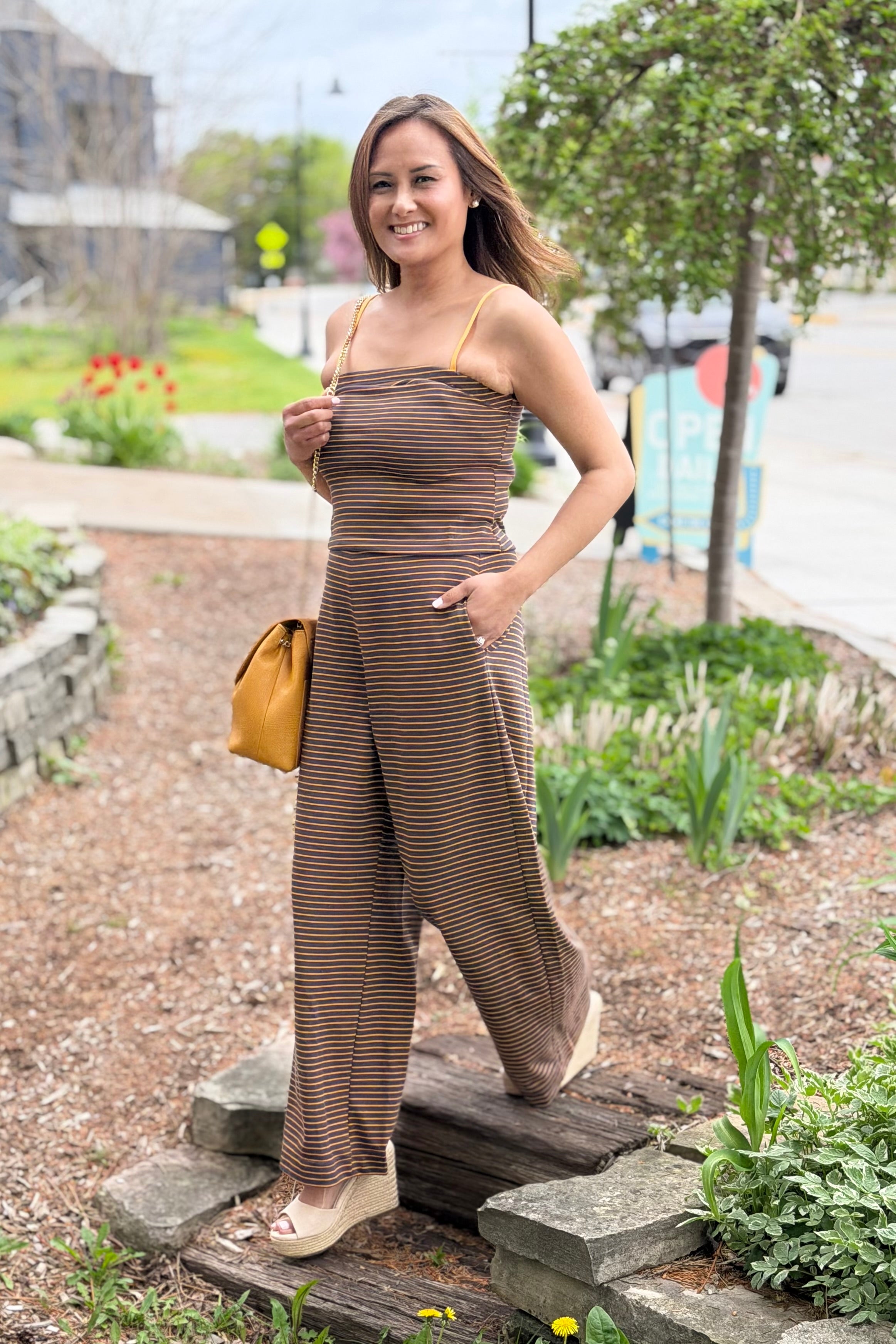 Wide Leg Pants - Brown Yellow
