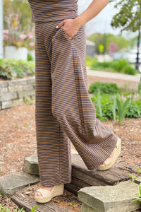 Wide Leg Pants - Brown Yellow