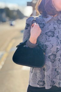 Ruched Suede Shoulder & Crossbody Bag - Black