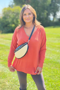 Dreamer V-Neck Sweater - Orange