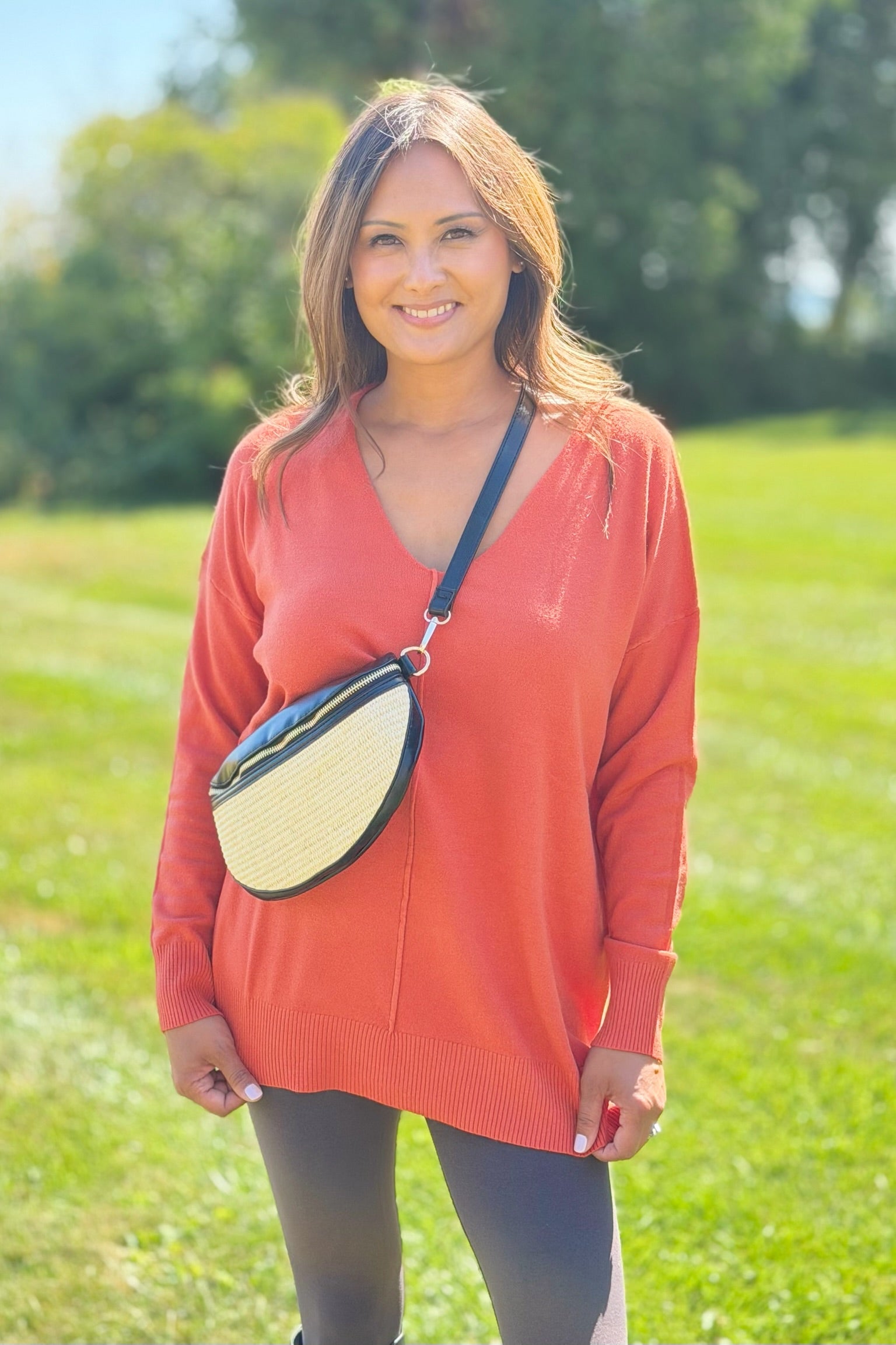 Dreamer V-Neck Sweater - Orange