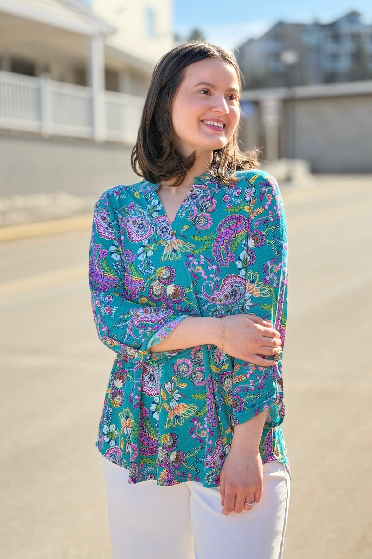Lizzy Top - Teal Paisley