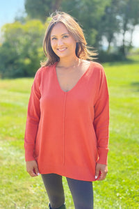 Dreamer V-Neck Sweater - Orange