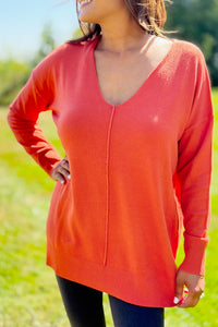 Dreamer V-Neck Sweater - Orange