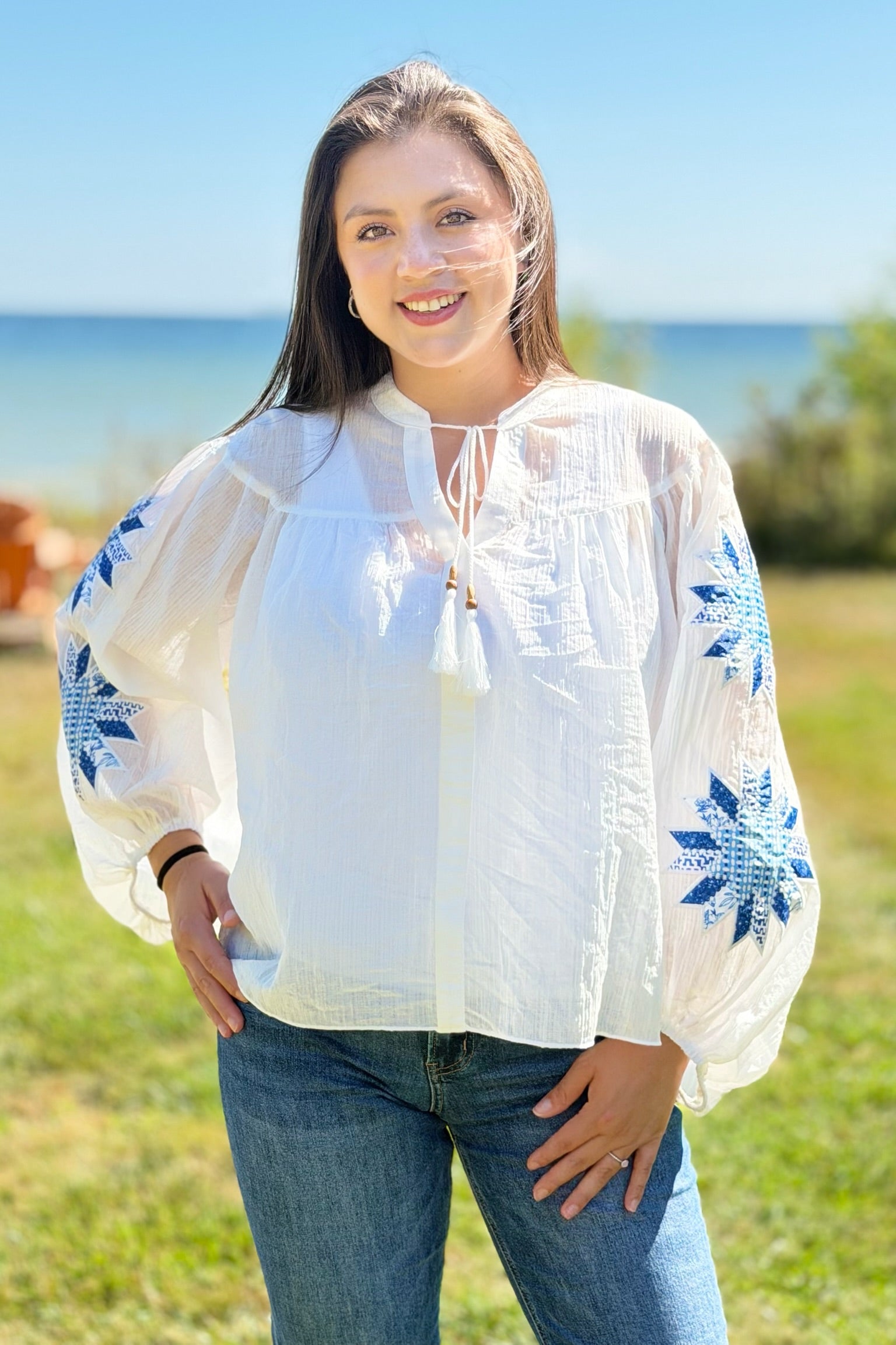 Crinkled Peasant Top - White