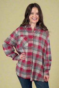 Jocia Plaid Flannel Shirt - Pink