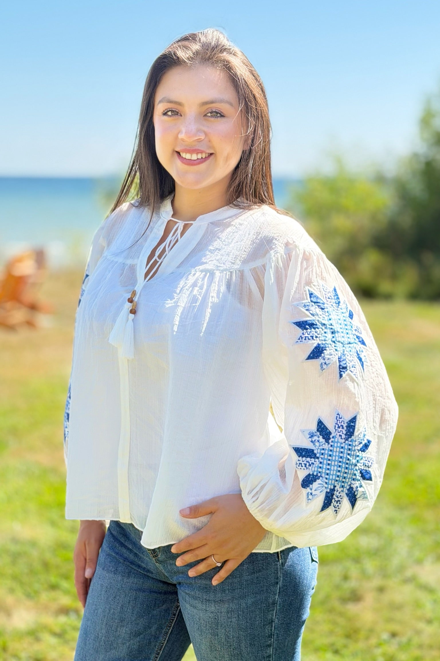Crinkled Peasant Top - White