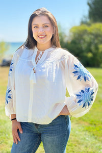 Crinkled Peasant Top - White