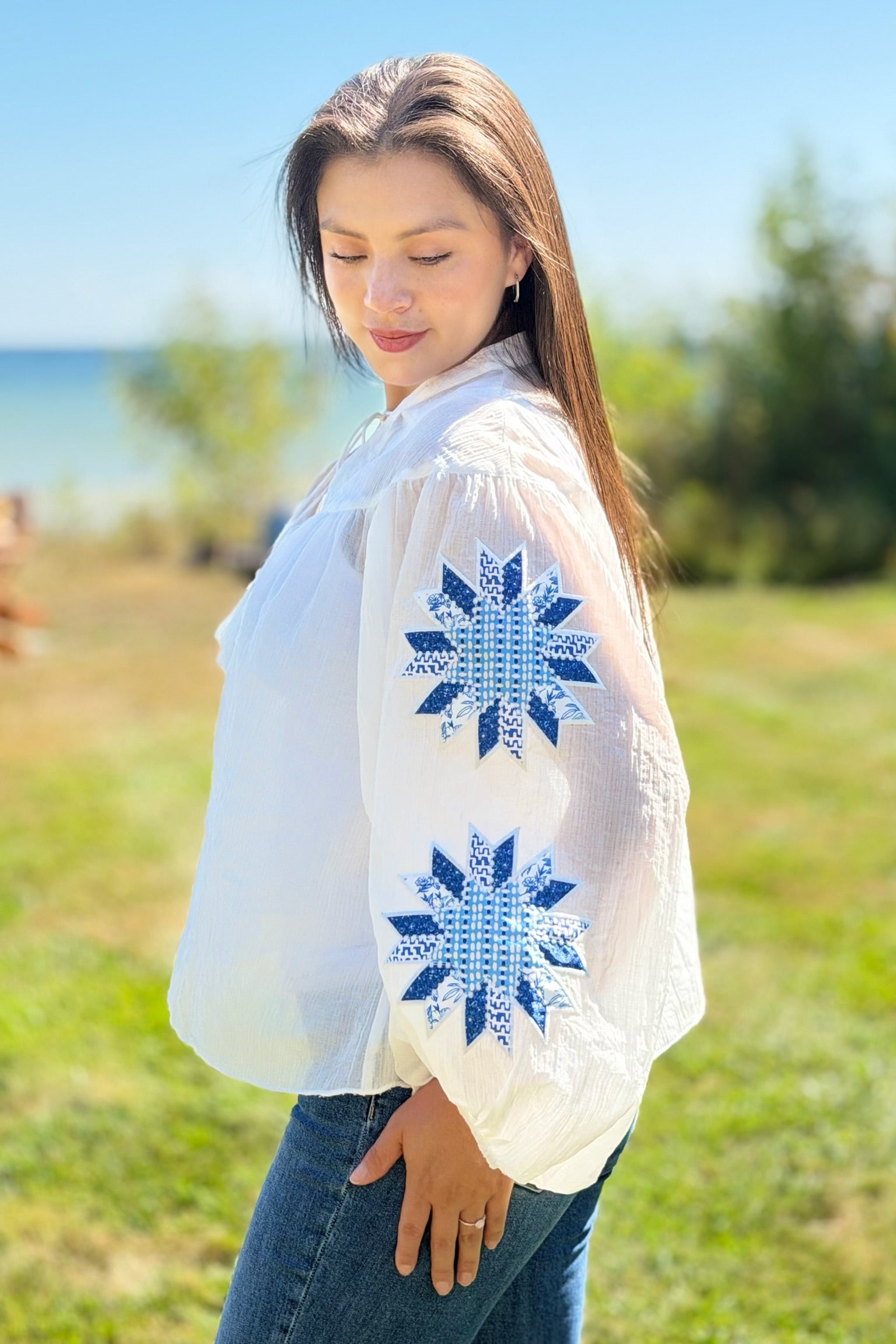 Crinkled Peasant Top - White