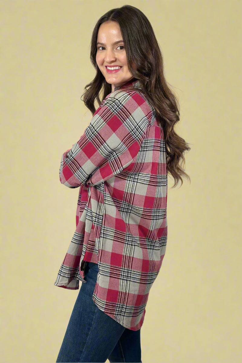 Jocia Plaid Flannel Shirt - Pink