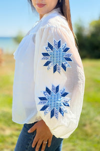 Crinkled Peasant Top - White