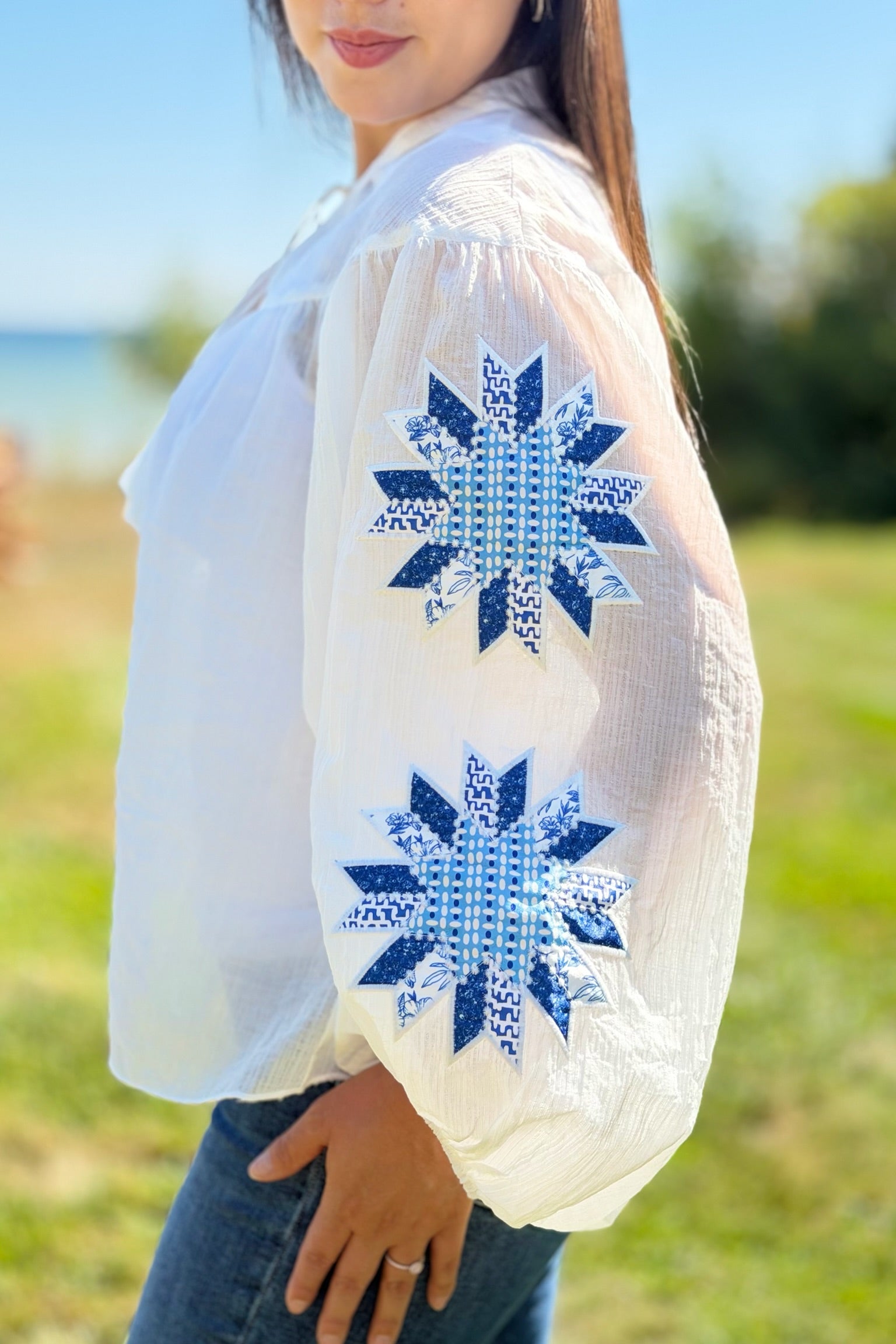 Crinkled Peasant Top - White