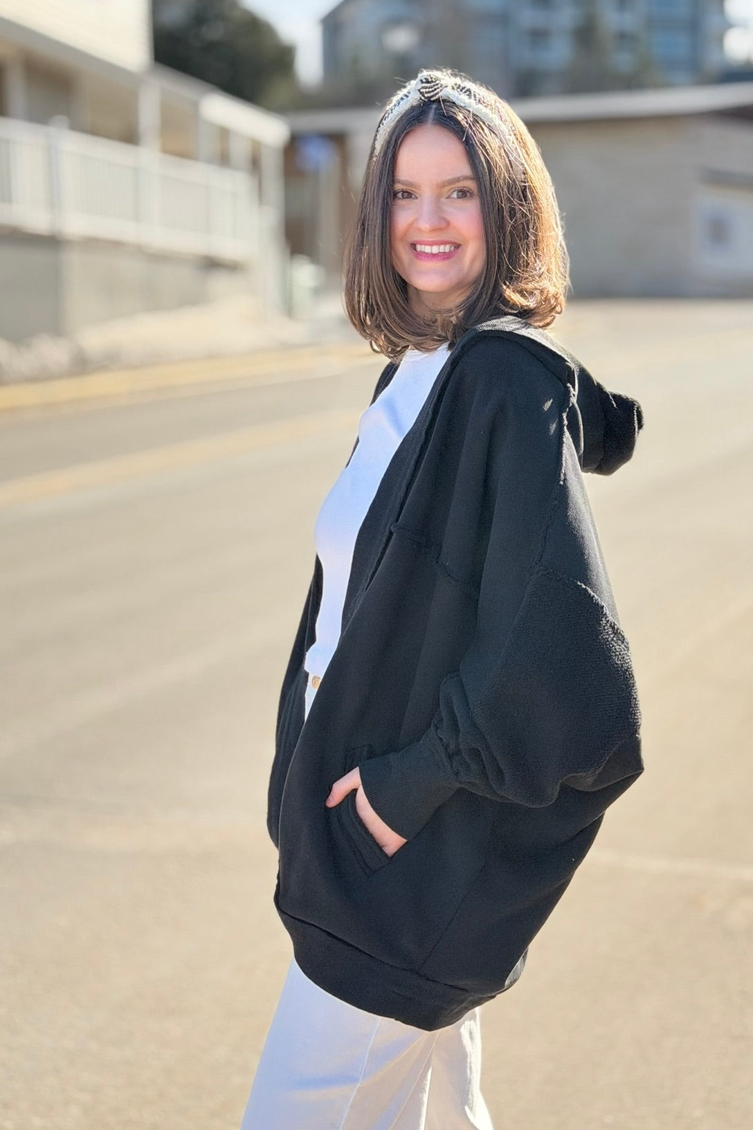 Janely Hooded Cardigan - Black