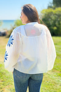 Crinkled Peasant Top - White