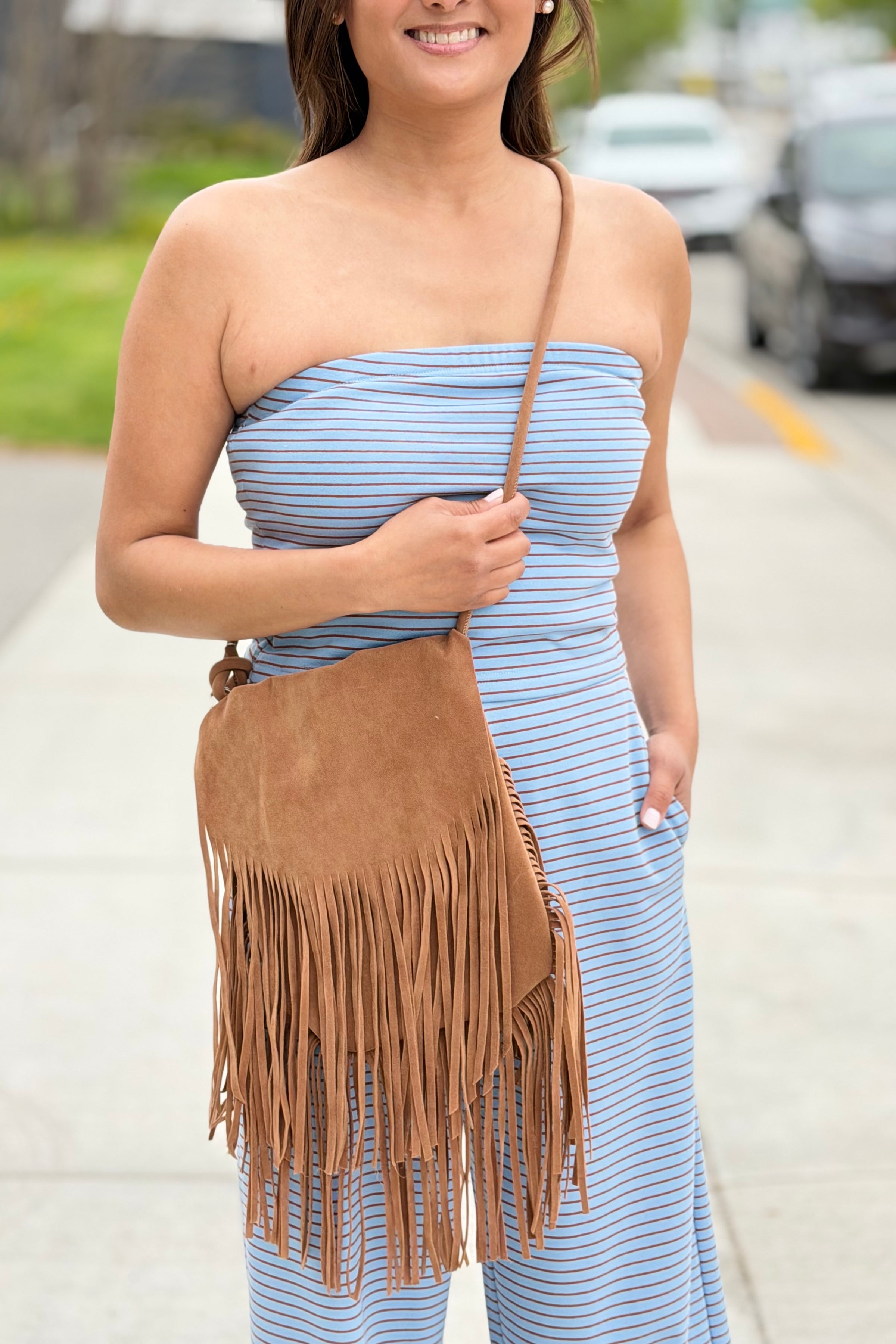 Fringe Crossbody Shoulder Bag - Camel